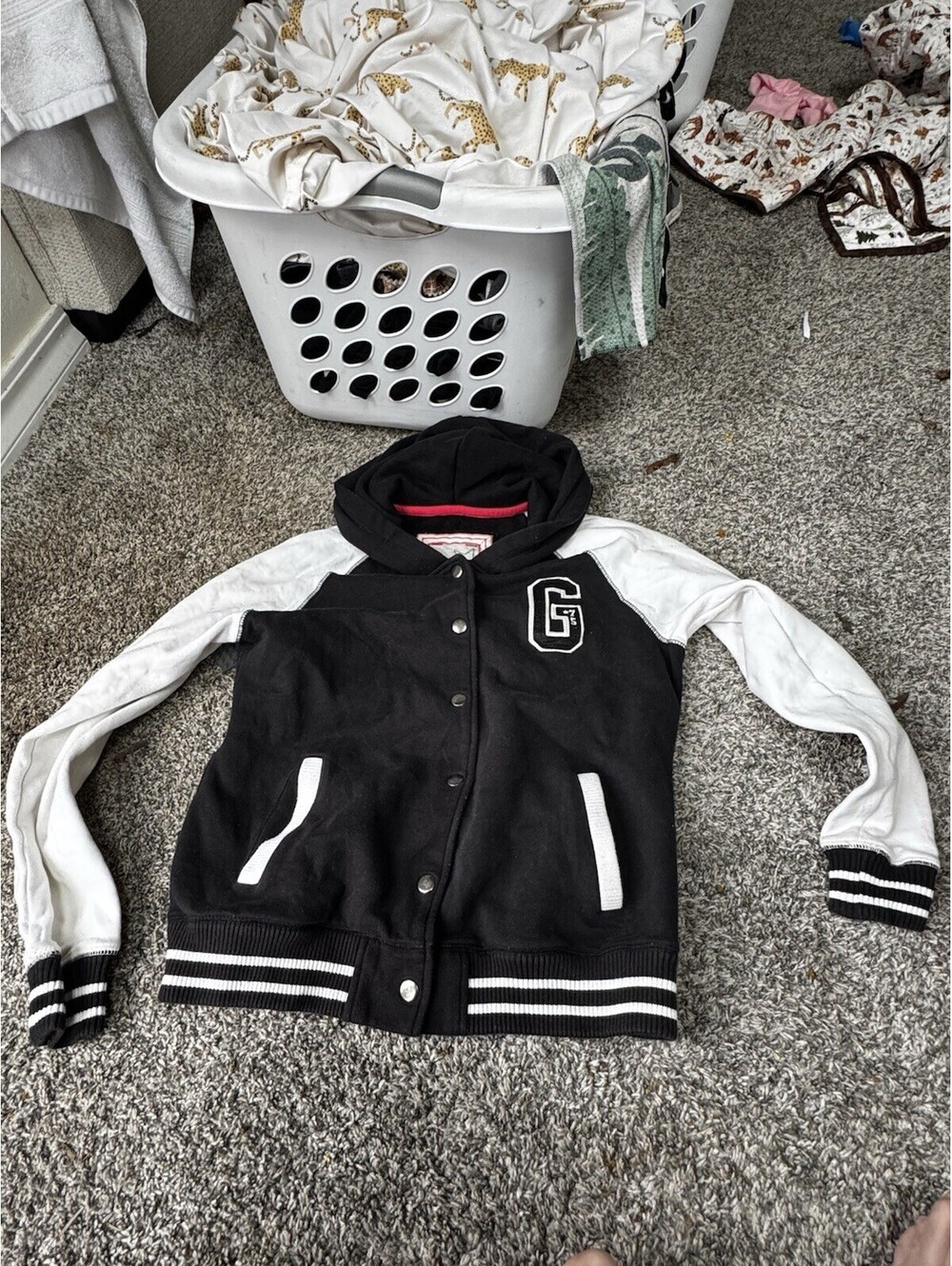 Garage Women’s Varsity Hoodie Jacket Black White Snap Front Size Large